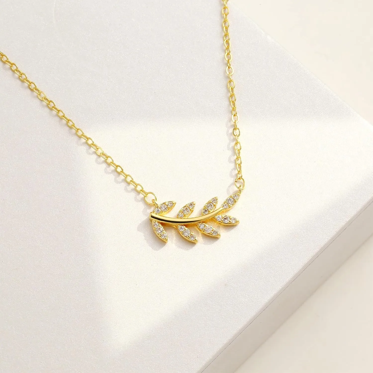 Diamond Necklaces for Women Dainty Leaf Necklace 14k Gold Plated Layered CZ Moon Necklace Simple Diamond Choker Necklaces for Women Trendy Jewelry Gifts