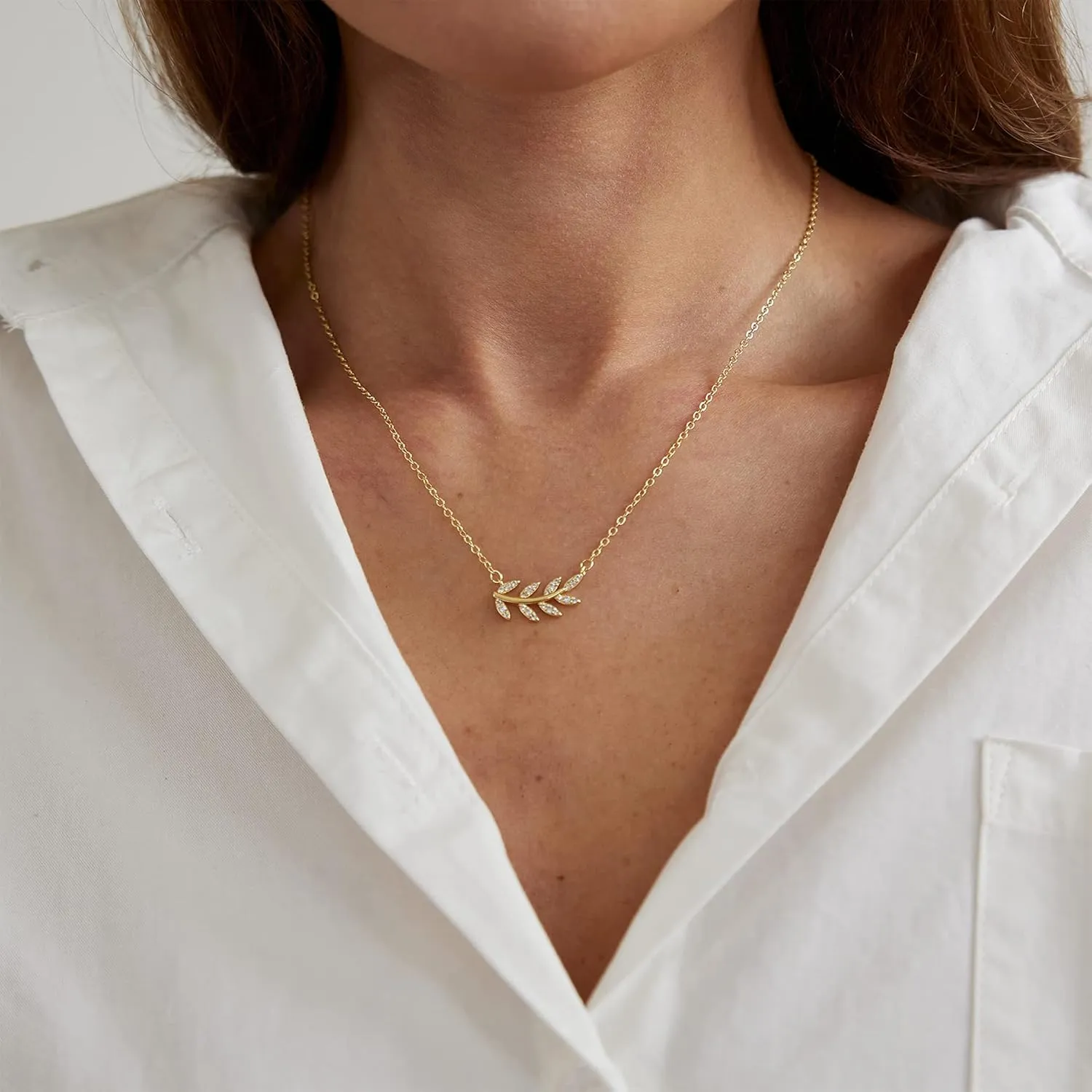 Diamond Necklaces for Women Dainty Leaf Necklace 14k Gold Plated Layered CZ Moon Necklace Simple Diamond Choker Necklaces for Women Trendy Jewelry Gifts