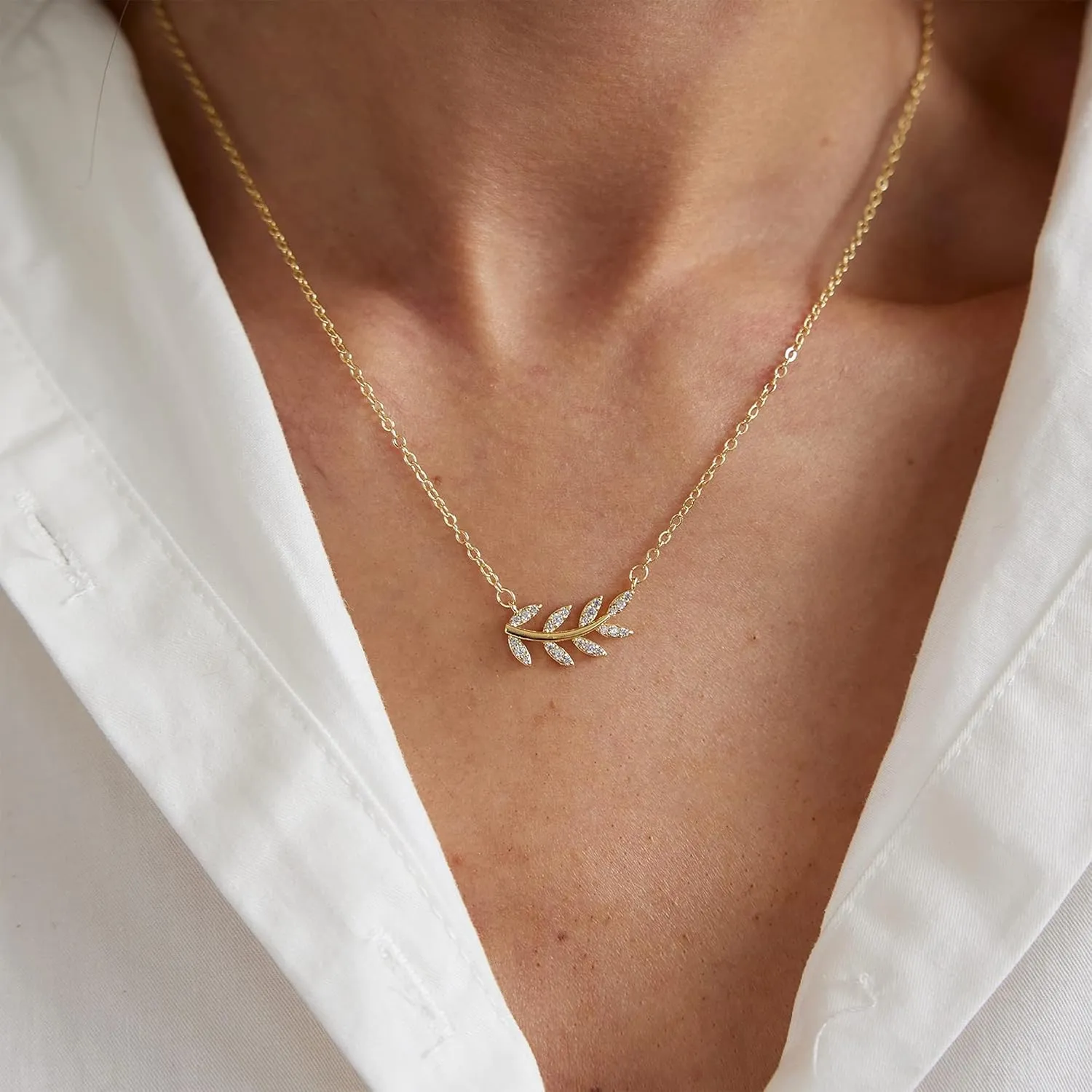 Diamond Necklaces for Women Dainty Leaf Necklace 14k Gold Plated Layered CZ Moon Necklace Simple Diamond Choker Necklaces for Women Trendy Jewelry Gifts