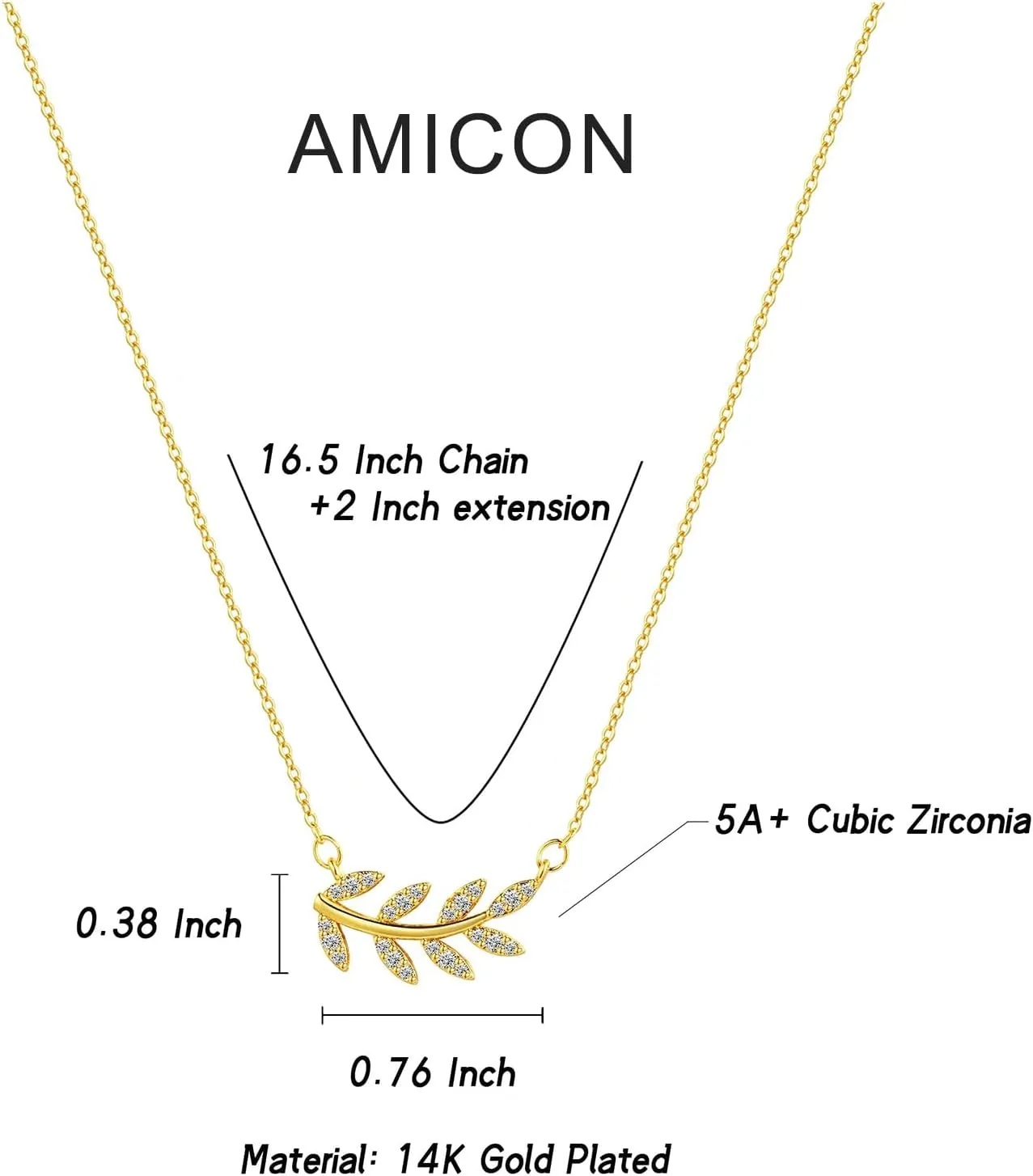 Diamond Necklaces for Women Dainty Leaf Necklace 14k Gold Plated Layered CZ Moon Necklace Simple Diamond Choker Necklaces for Women Trendy Jewelry Gifts