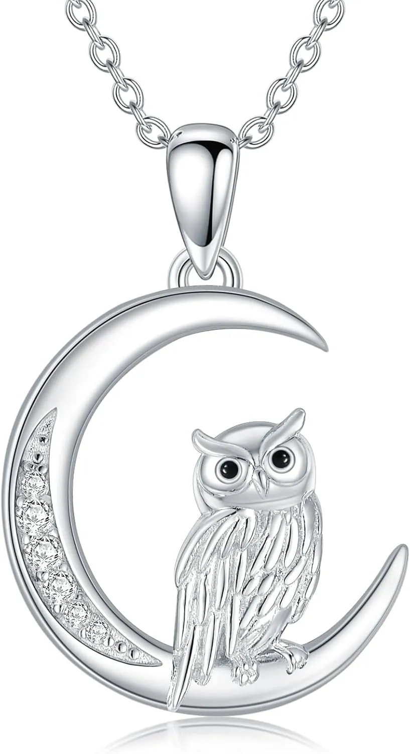 Diamond Owl Necklace for Women 925 Sterling Silver Owl Pendant Necklaces Owl Jewelry Gift for Women Mom Wife