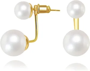 Double Ball Jacket Earrings for Women Girls Front Back 2 in 1 Stud Earrings Pearl Ball Earrings
