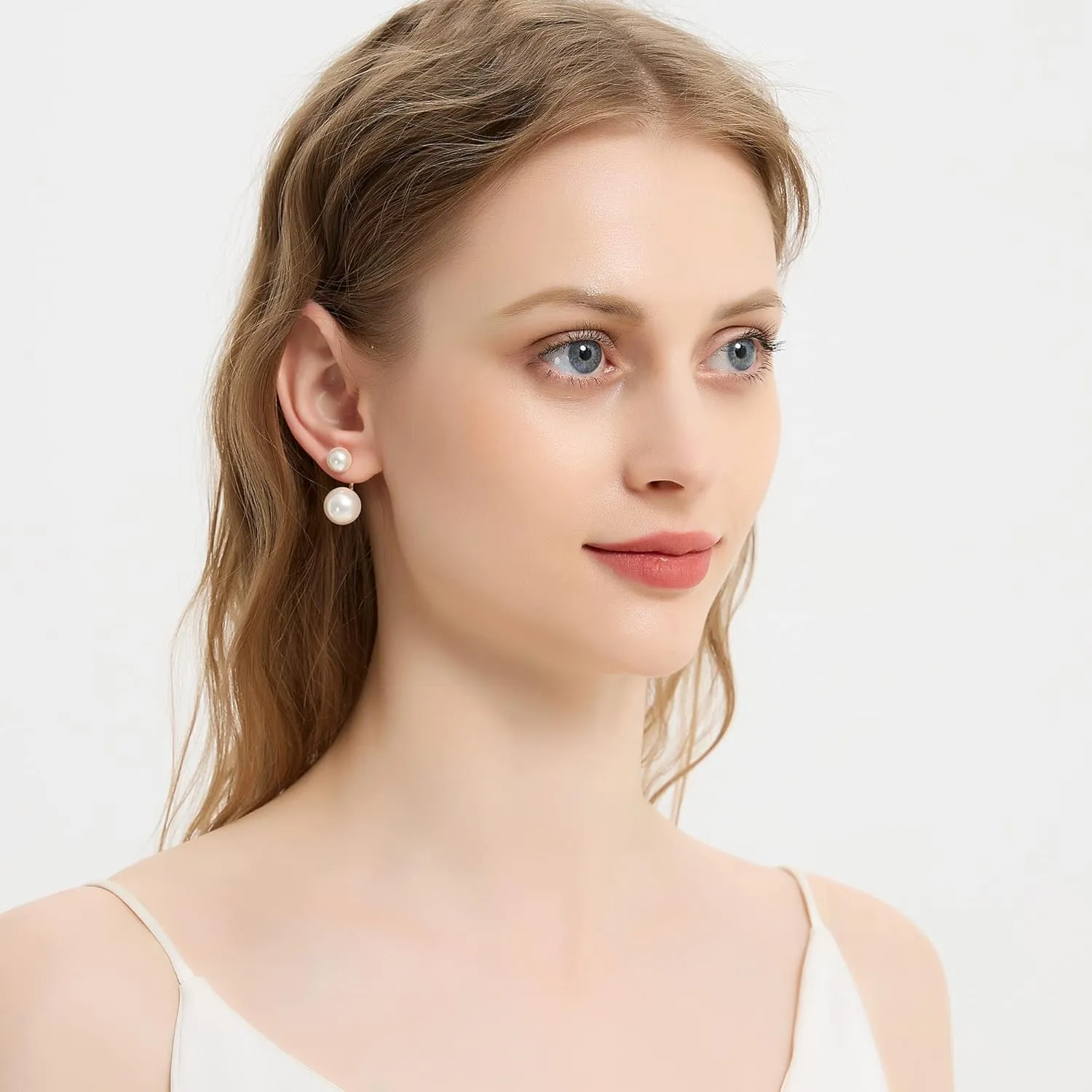 Double Ball Jacket Earrings for Women Girls Front Back 2 in 1 Stud Earrings Pearl Ball Earrings