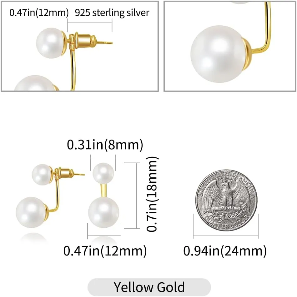 Double Ball Jacket Earrings for Women Girls Front Back 2 in 1 Stud Earrings Pearl Ball Earrings
