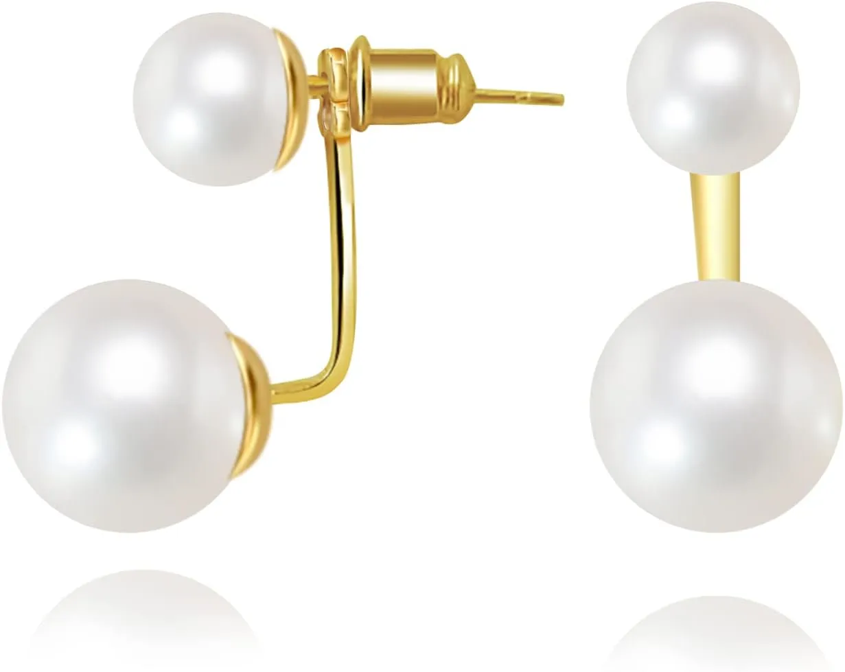 Double Ball Jacket Earrings for Women Girls Front Back 2 in 1 Stud Earrings Pearl Ball Earrings
