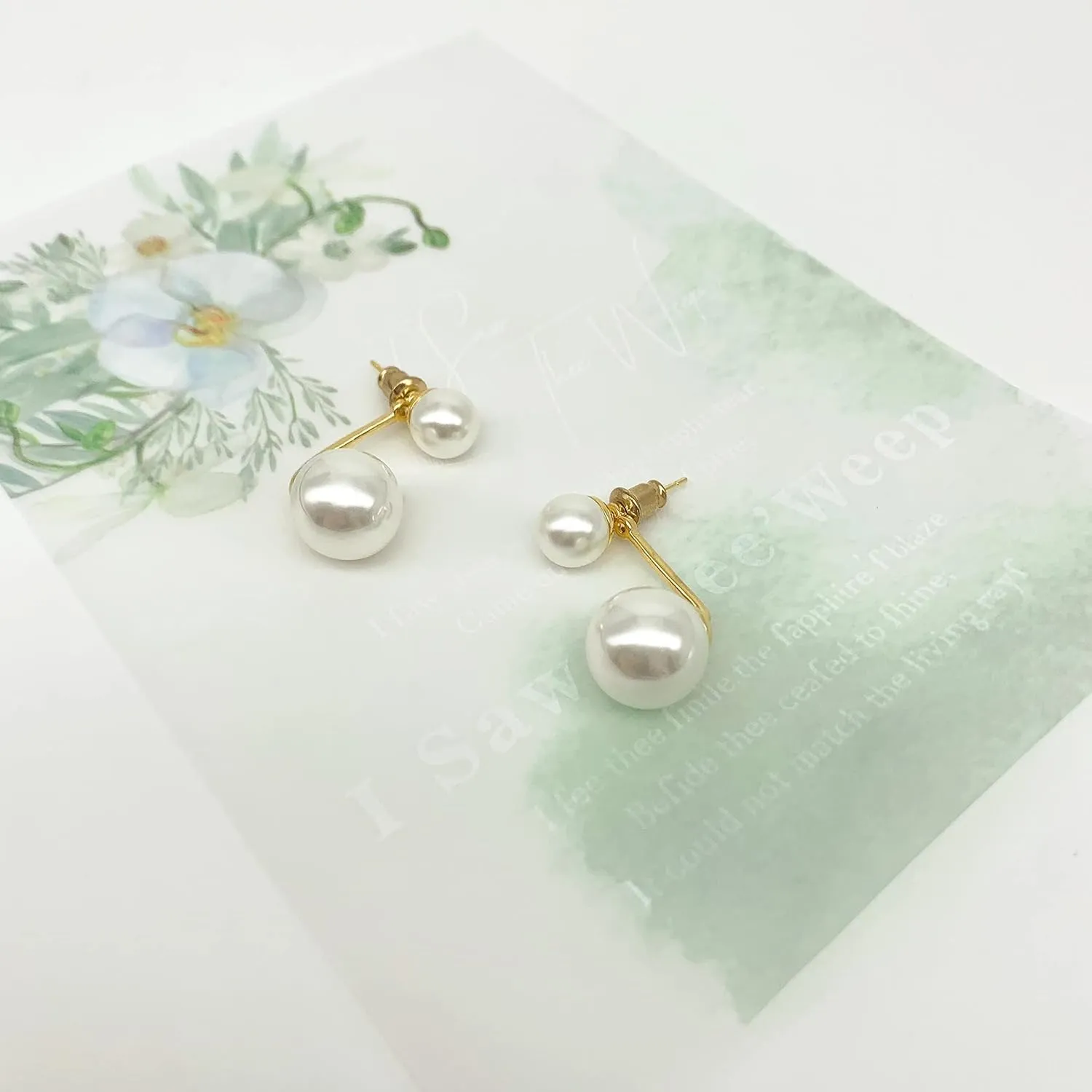 Double Ball Jacket Earrings for Women Girls Front Back 2 in 1 Stud Earrings Pearl Ball Earrings