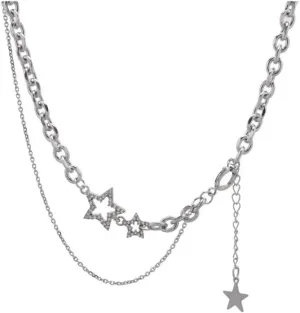 Double Layered Stacked Chunky Chain Choker Necklace Y2k Star Statement Necklaces Silver Punk Asymmetric Diamond Necklace Jewelry for Women