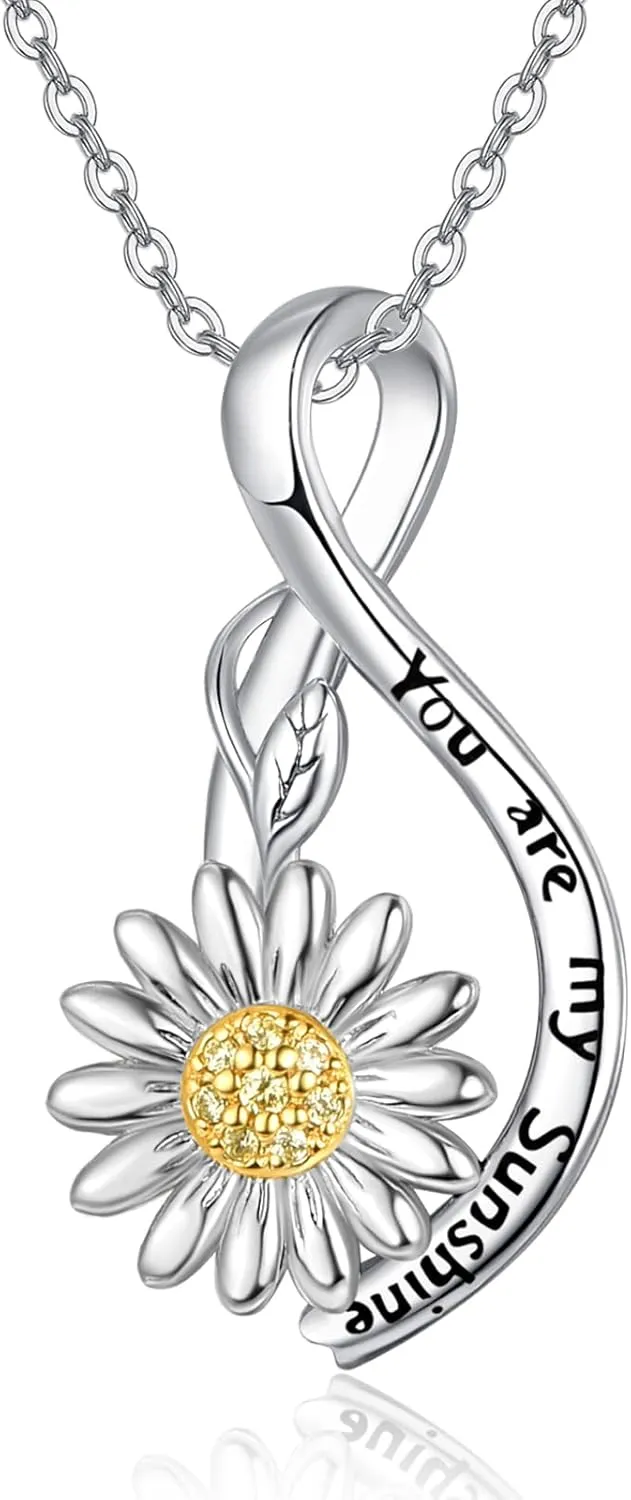 Dreamboat Sunflower Daisy Necklace for Women 925 Sterling Silver You Are My Sunshine Pendant Necklaces Fashion Flower Jewelry Wedding Birthday Valentine's Day Gifts for Her