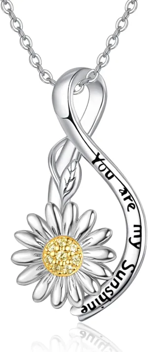 Dreamboat Sunflower Daisy Necklace for Women 925 Sterling Silver You Are My Sunshine Pendant Necklaces Fashion Flower Jewelry Wedding Birthday Valentine's Day Gifts for Her