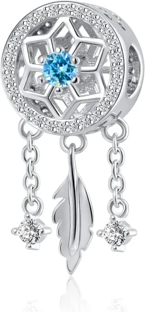 Dreamcatcher Charms Spiritual Blue Crystal Dream Catcher Bead Charm for European Charm Bracelets Necklace for Women, Light Blue, YQ-NEW084