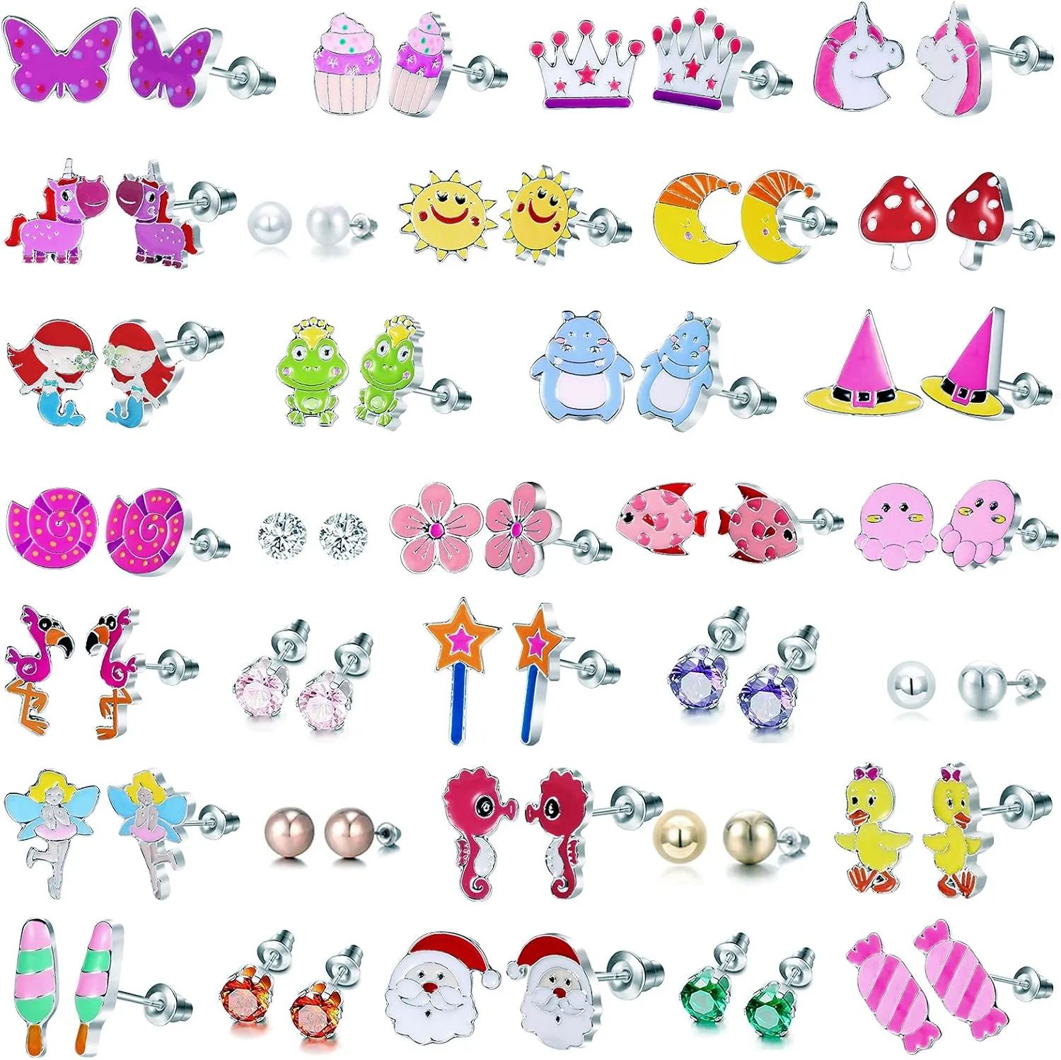 Dreamscape Delights: Hypoallergenic 33-Piece Earrings for Girls - Cute Animal Earrings for Teens, Birthday Gifts