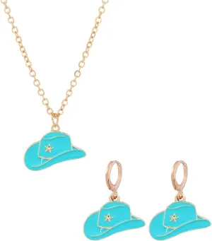 Dreuyet Cowgirl Boot Earrings and Necklace Set for Women Dainty Fashion Western Cowboy Boots Chain Necklace 14K Gold Plated Cowboy Hat Pendant Necklace Western Style Jewelry Gift