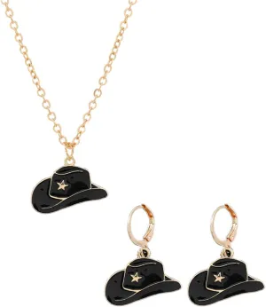 Dreuyet Cowgirl Boot Earrings and Necklace Set for Women Dainty Fashion Western Cowboy Boots Chain Necklace 14K Gold Plated Cowboy Hat Pendant Necklace Western Style Jewelry Gift