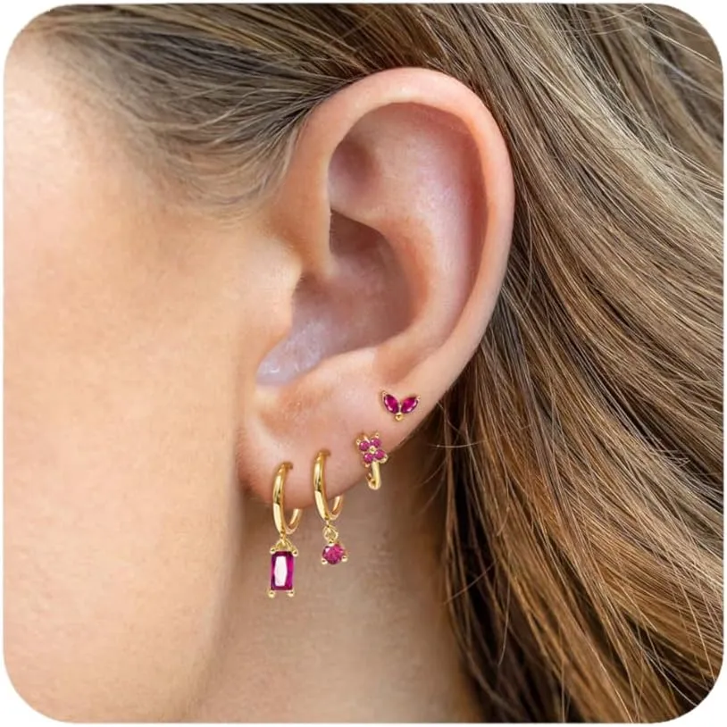 Earring Sets for Multiple Piercings  14K Gold Huggie Hoop & Stud Earrings Set  Hypoallergenic Cartilage Earrings for Women Lightweight Non Tarnish Earring Stack