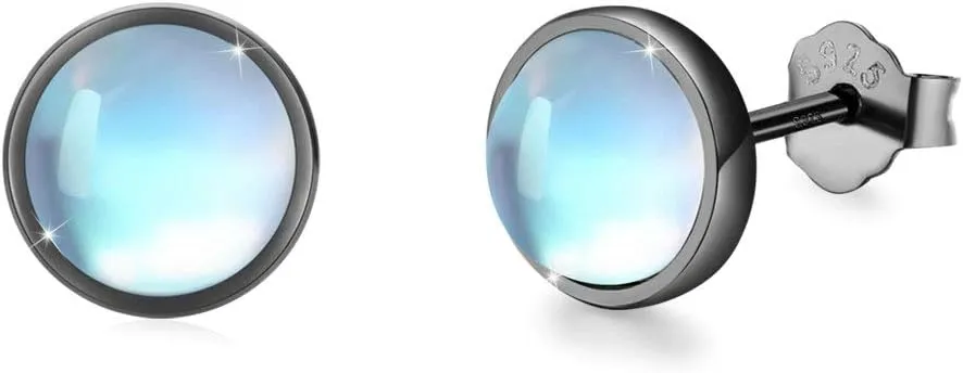 Earrings for Sensitive Ears Synthetic Moonstone Earrings Round Earrings Sterling Silver Stud Earrings for Women