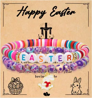 Easter Gifts for Teen Girls & Women - Bunny Beaded Bracelet Set - Perfect Easter basket stuffers