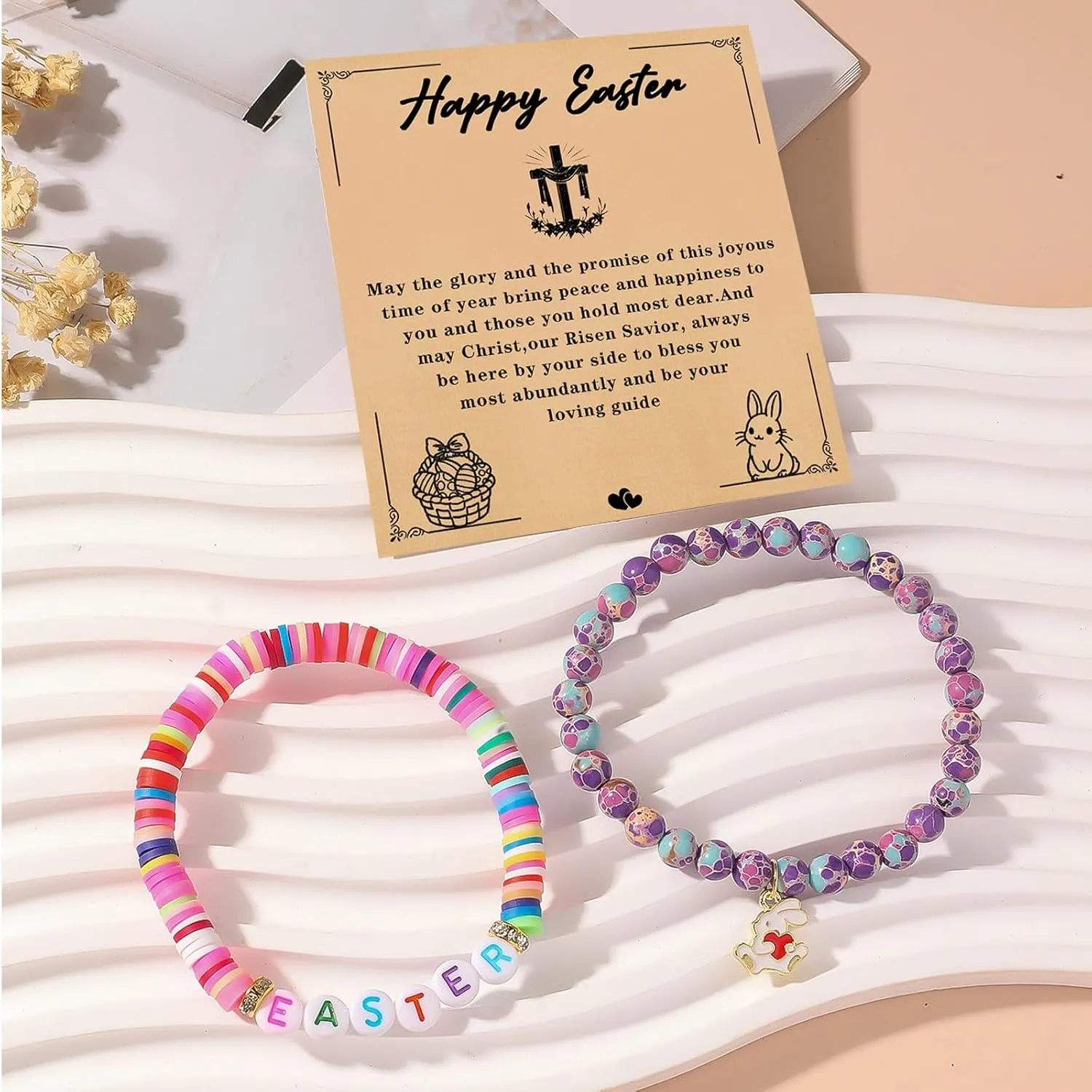 Easter Gifts for Teen Girls & Women - Bunny Beaded Bracelet Set - Perfect Easter basket stuffers