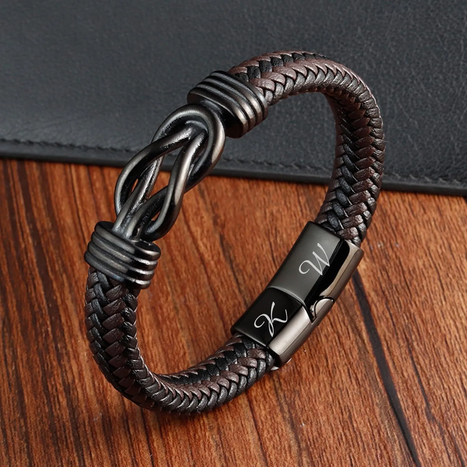 EDSG Mens Bracelet Custom Bracelets for Men Bracelet with Name for Men Leather Engraved Bracelets Gift for Boyfriend Husband Dad Bestman Gift for Father's Day Birthday Wedding Anniversary