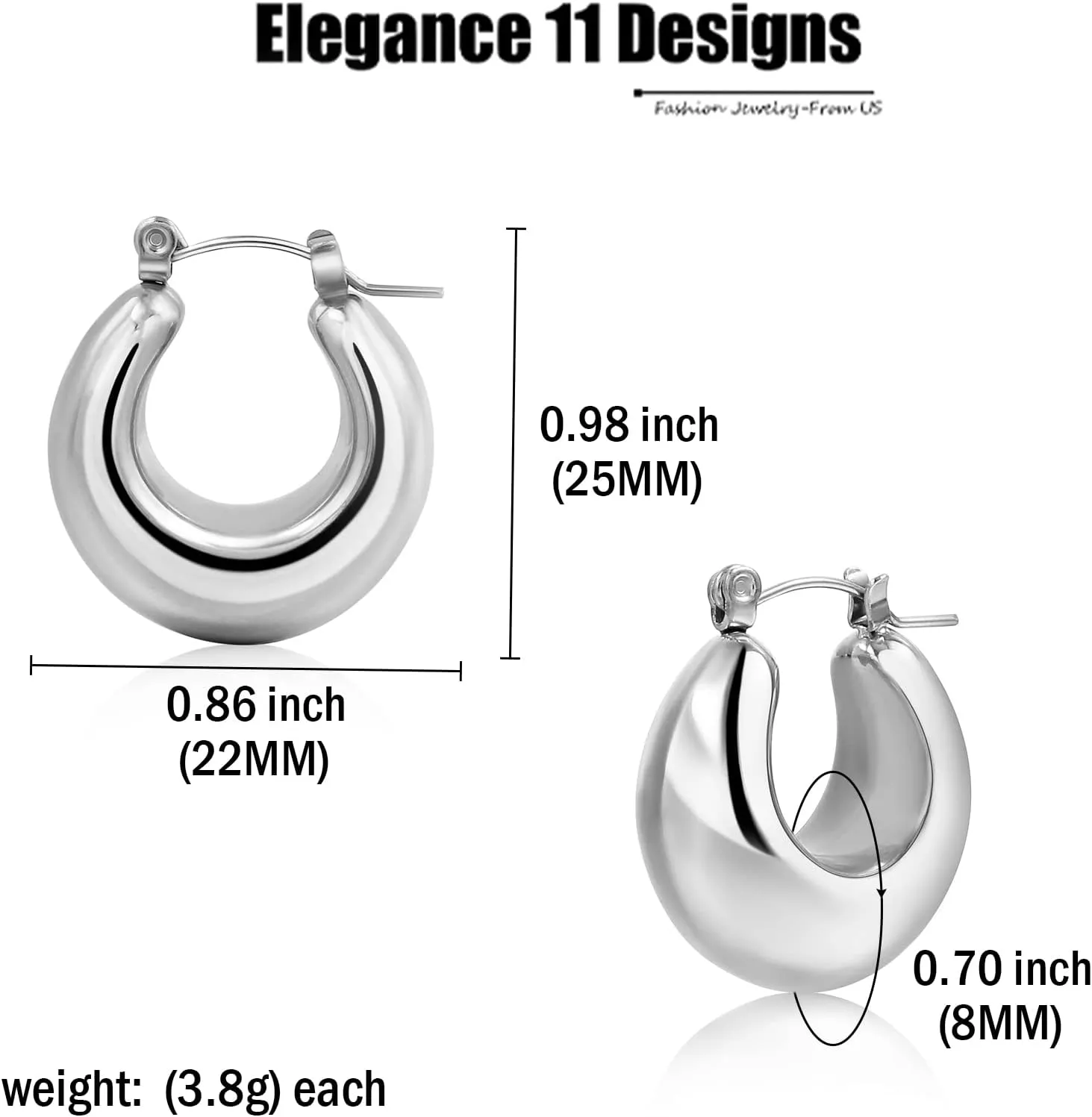 Elegance 11 designs Gold Hoop Chunky Thick Earrings Filled Plated For Women