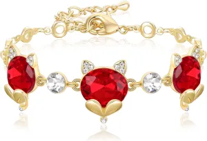 EleQueen 14K Gold Plated Rhinestone Crystal Fox Bracelet, Cute Head Jewelry Link Bracelets for Women