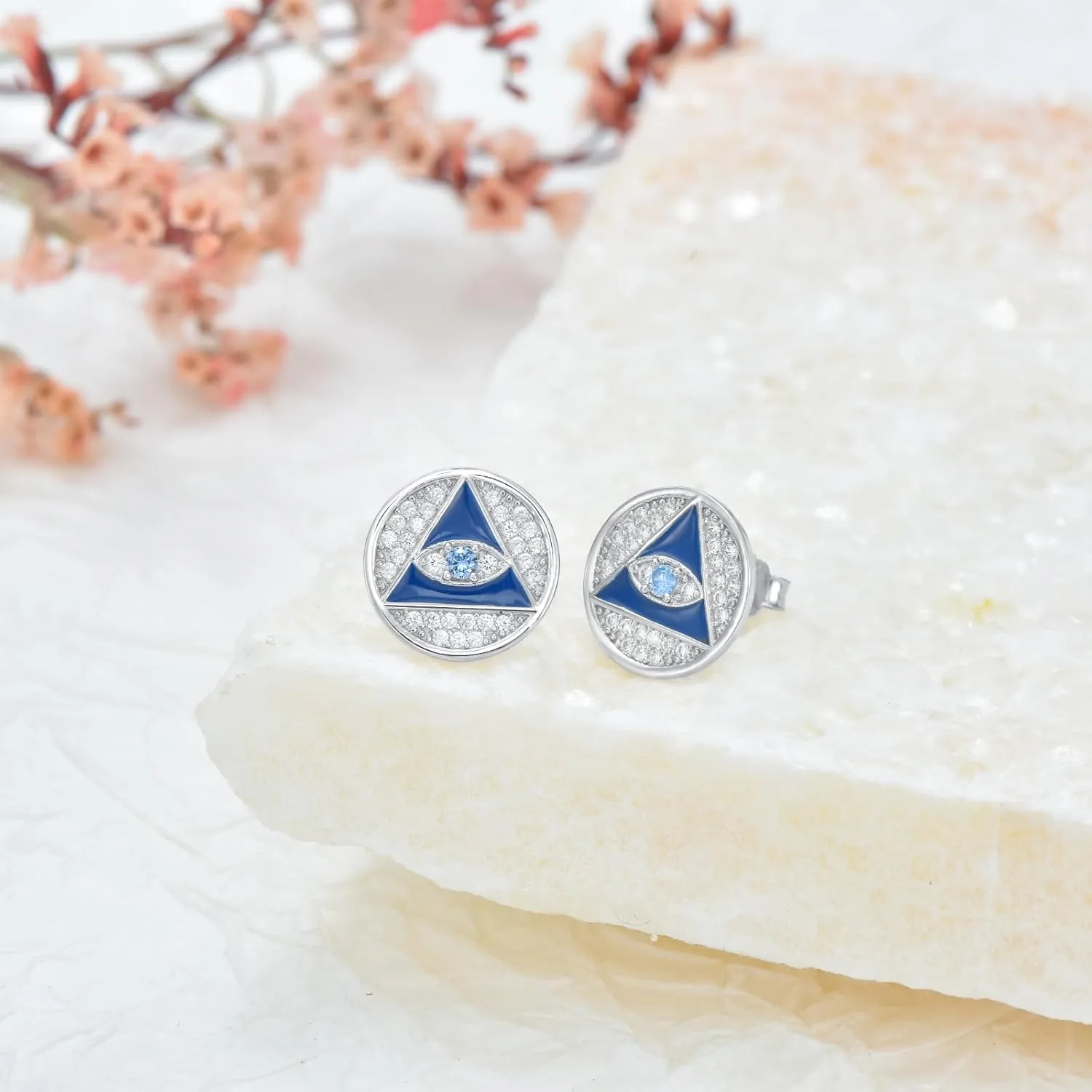 Evil Eye Stud Earrings Dainty Minimalist 925 Sterling Silver Blue Eardrop with Cubic Zirconia Small Cute Hypoallergenic Studs for Women Best Friend Daughter Birthday Jewelry Gift