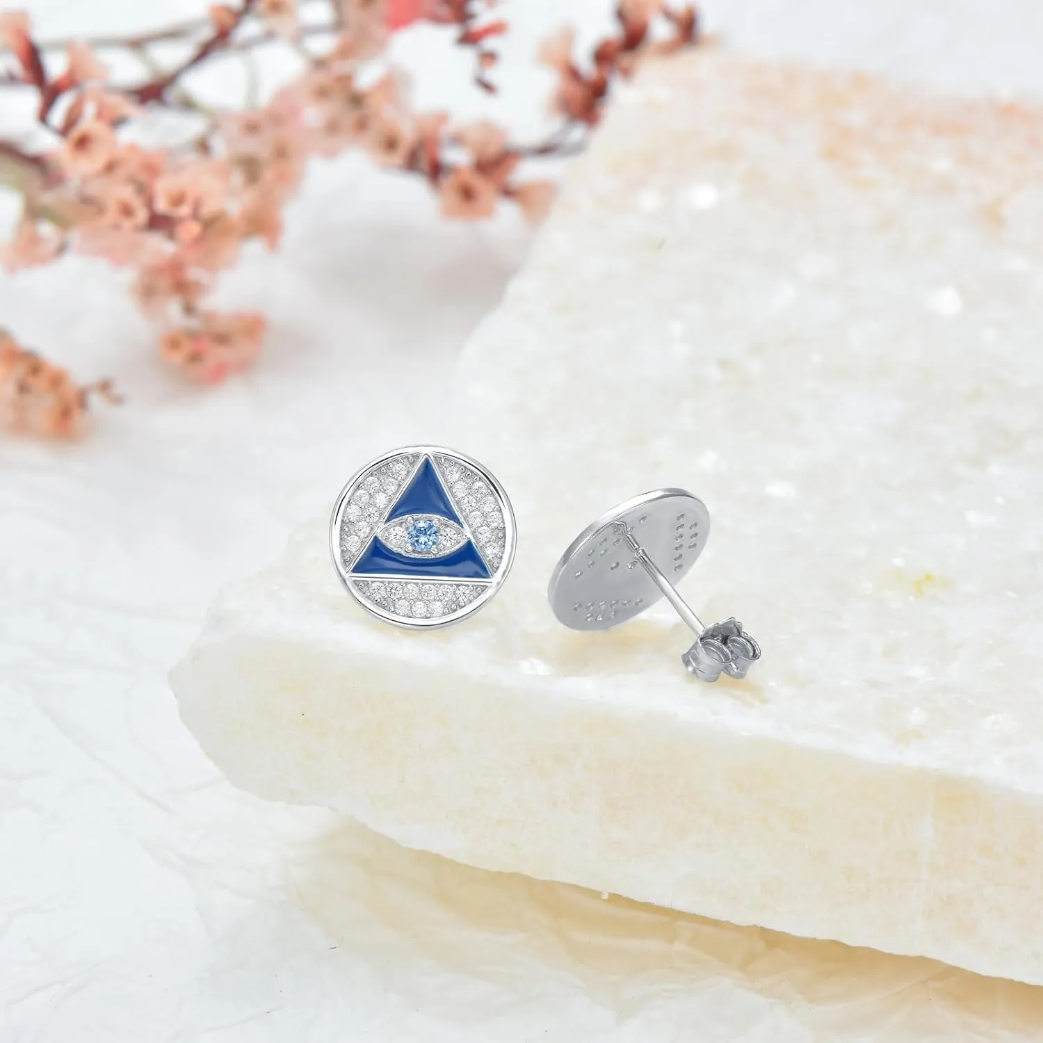 Evil Eye Stud Earrings Dainty Minimalist 925 Sterling Silver Blue Eardrop with Cubic Zirconia Small Cute Hypoallergenic Studs for Women Best Friend Daughter Birthday Jewelry Gift