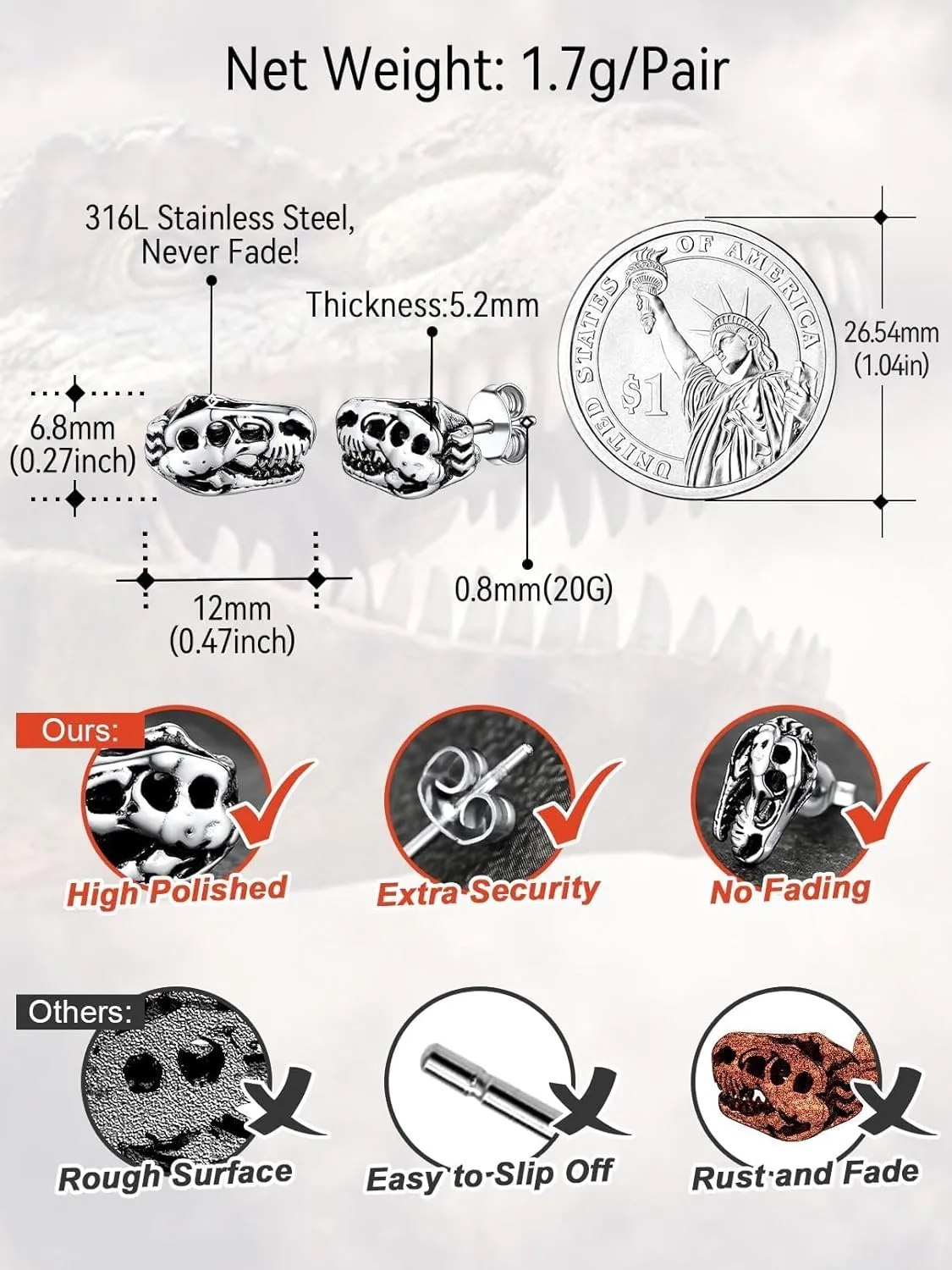 FaithHeart Viking Animals Huggie Hoop Earrings for Men, Gothic Dragon/Snake/Dinosaur/Wolf Earrings Stainless Steel Hypoallergenic Lightweight Stud Earrings Mens Punk Rock Jewelry Gift