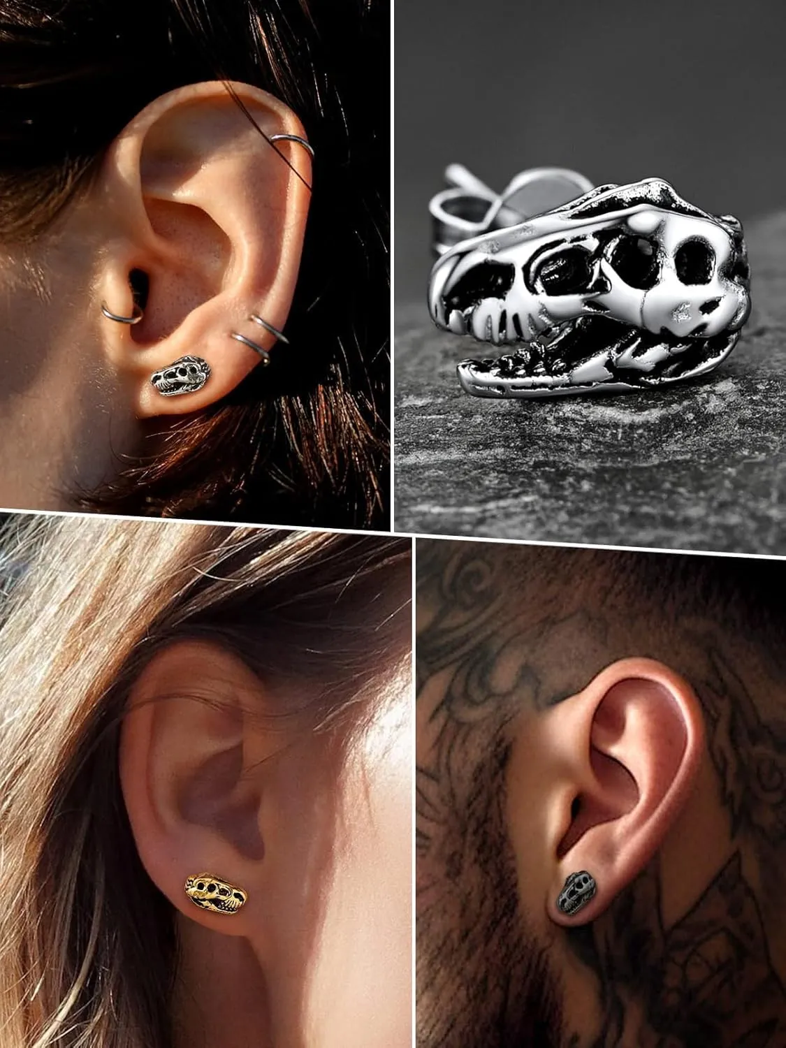 FaithHeart Viking Animals Huggie Hoop Earrings for Men, Gothic Dragon/Snake/Dinosaur/Wolf Earrings Stainless Steel Hypoallergenic Lightweight Stud Earrings Mens Punk Rock Jewelry Gift