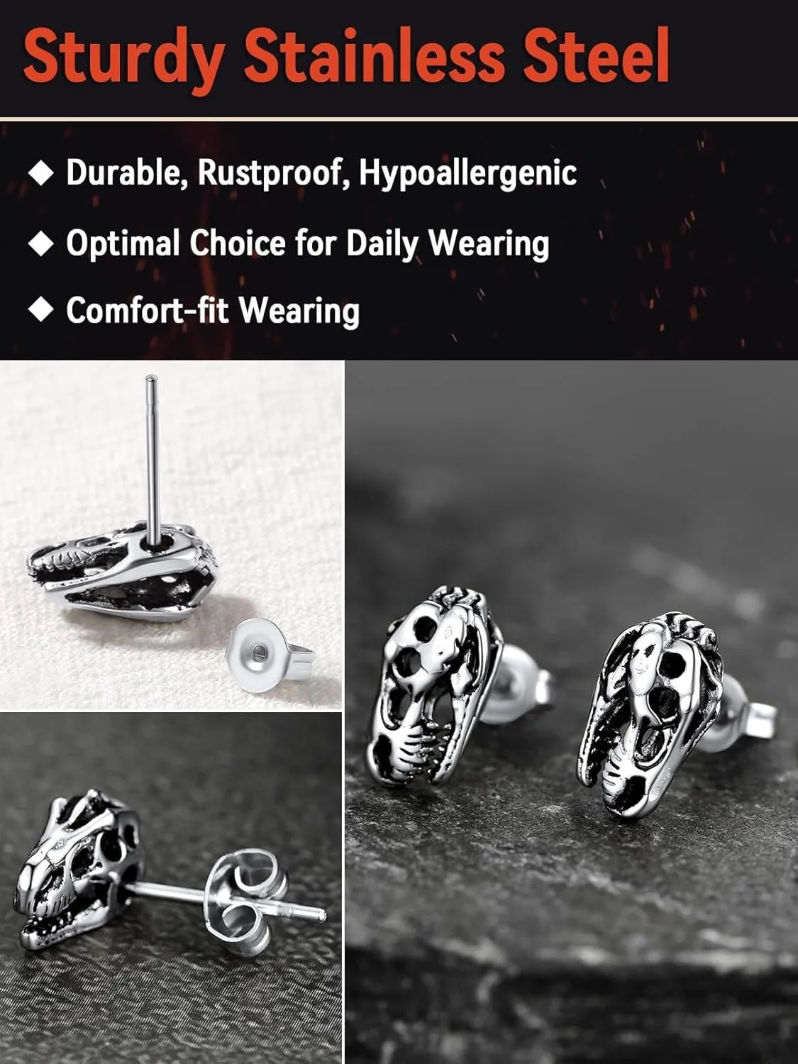 FaithHeart Viking Animals Huggie Hoop Earrings for Men, Gothic Dragon/Snake/Dinosaur/Wolf Earrings Stainless Steel Hypoallergenic Lightweight Stud Earrings Mens Punk Rock Jewelry Gift