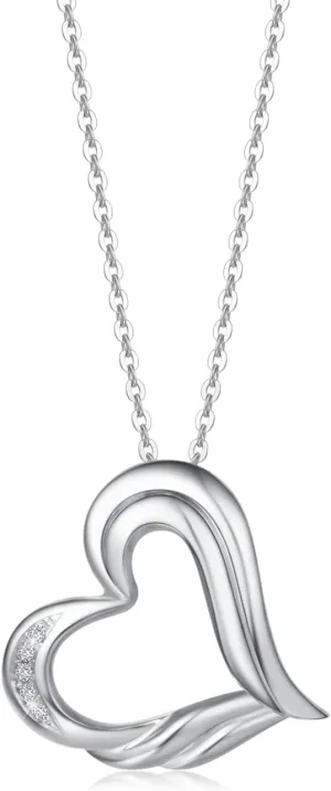 FANCIME Diamond Necklaces for Women,925 Sterling Silver Heart Pendant Necklace Dainty Fine Jewelry for Wife Mother Wedding(Color H/Clarity SI, 0.016ct) 16 2 inches