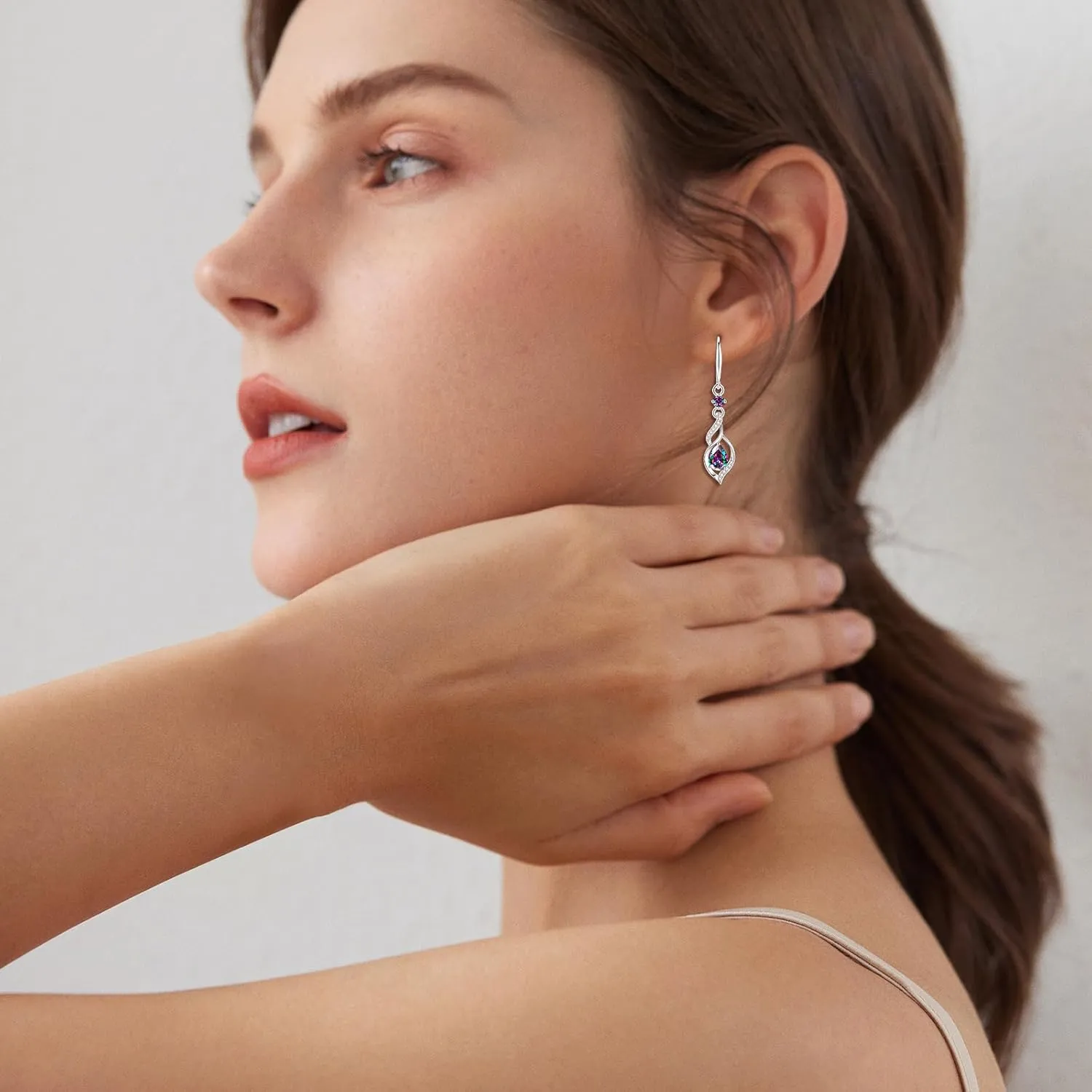 FANCIME Gift for Women Birthstone Dangle Earrings for Her Teardrop Birthstone Earrings S925 Sterling Silver infinity Love Birthday Gifts for Mom Women