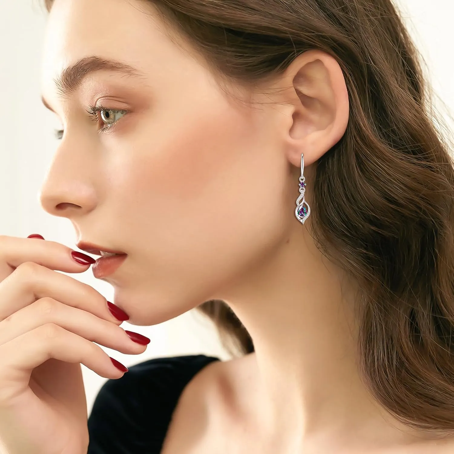 FANCIME Gift for Women Birthstone Dangle Earrings for Her Teardrop Birthstone Earrings S925 Sterling Silver infinity Love Birthday Gifts for Mom Women