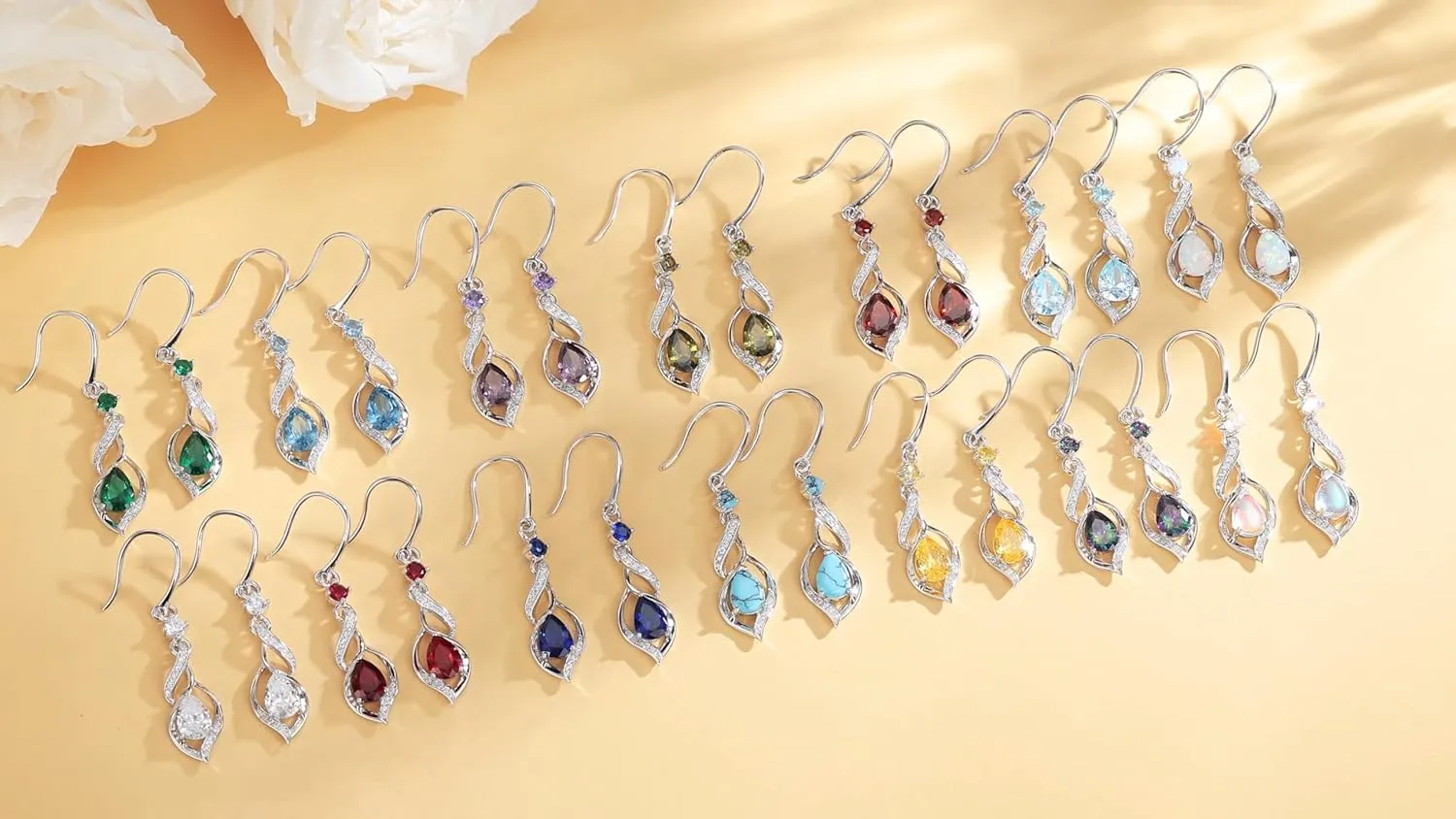 FANCIME Gift for Women Birthstone Dangle Earrings for Her Teardrop Birthstone Earrings S925 Sterling Silver infinity Love Birthday Gifts for Mom Women