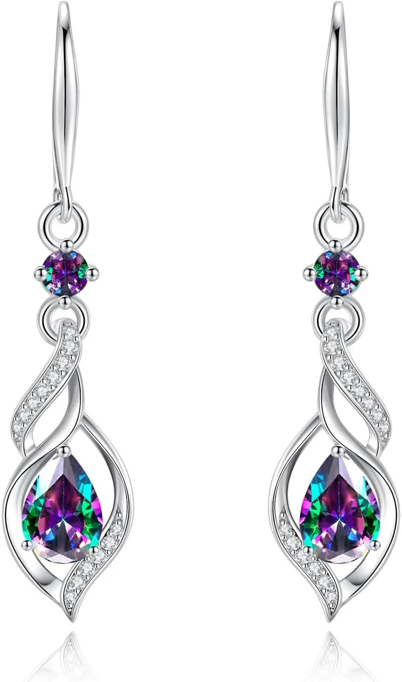 FANCIME Gift for Women Birthstone Dangle Earrings for Her Teardrop Birthstone Earrings S925 Sterling Silver infinity Love Birthday Gifts for Mom Women