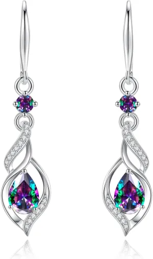 FANCIME Gift for Women Birthstone Dangle Earrings for Her Teardrop Birthstone Earrings S925 Sterling Silver infinity Love Birthday Gifts for Mom Women