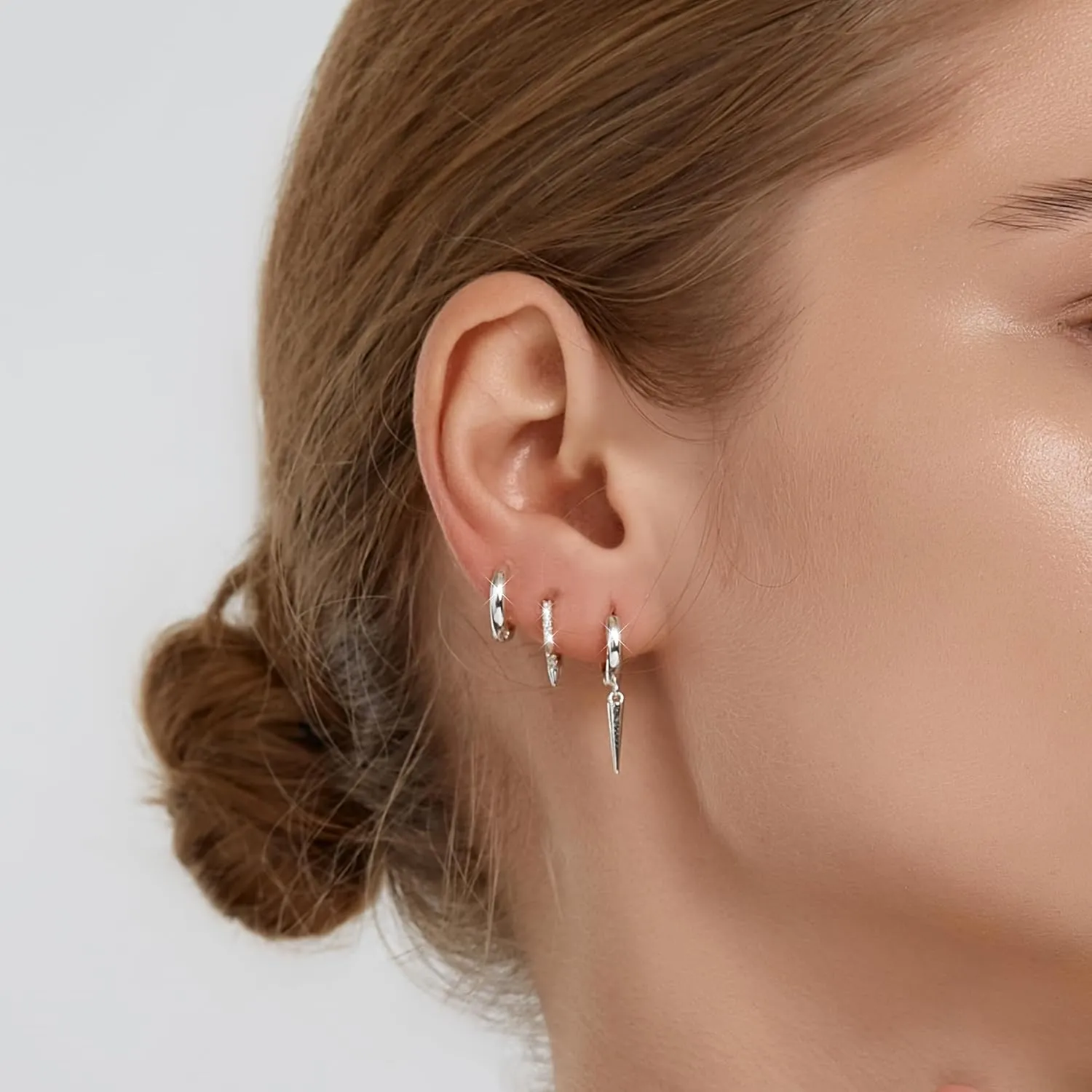 FANZE 3 Pairs Hoop Earrings for Women Dainty Chain Spike Gold Sliver Huggie Earring Set for Multiple Piercing Hypoallergenic Trendy Jewelry Gift