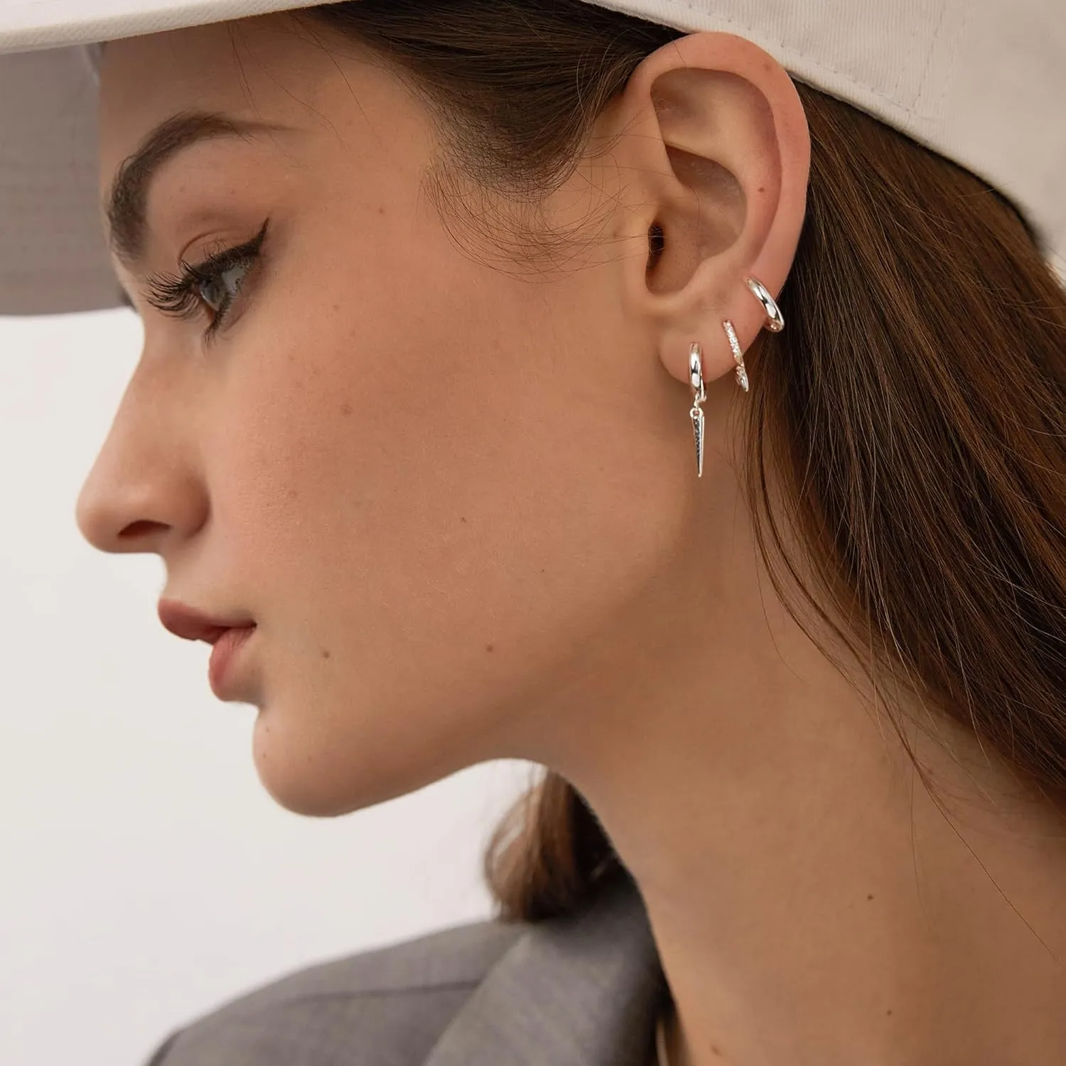 FANZE 3 Pairs Hoop Earrings for Women Dainty Chain Spike Gold Sliver Huggie Earring Set for Multiple Piercing Hypoallergenic Trendy Jewelry Gift