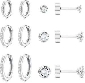 FASACCO Hypoallergenic Flat Back Earrings 14K Gold Cartilage Earring Sets for Multiple Piercing Surgical Stainless Steel Earrings for Women Men Small Huggie Hoop Flatback Stud Earrings