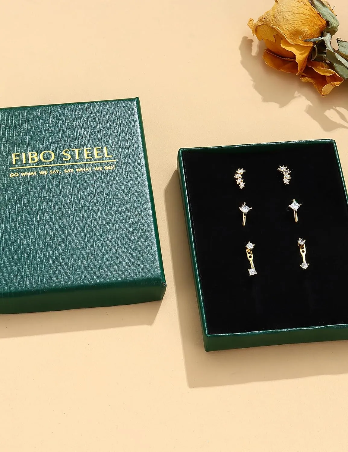 FIBO STEEL 14K Gold Earrings for Women - 925 Sterling Silver Hypoallergenic Earrings Set for Multiple Piercing - Cartilage Dainty Small Huggie Hoop Stud Earring Stacks for Sensitive Ears