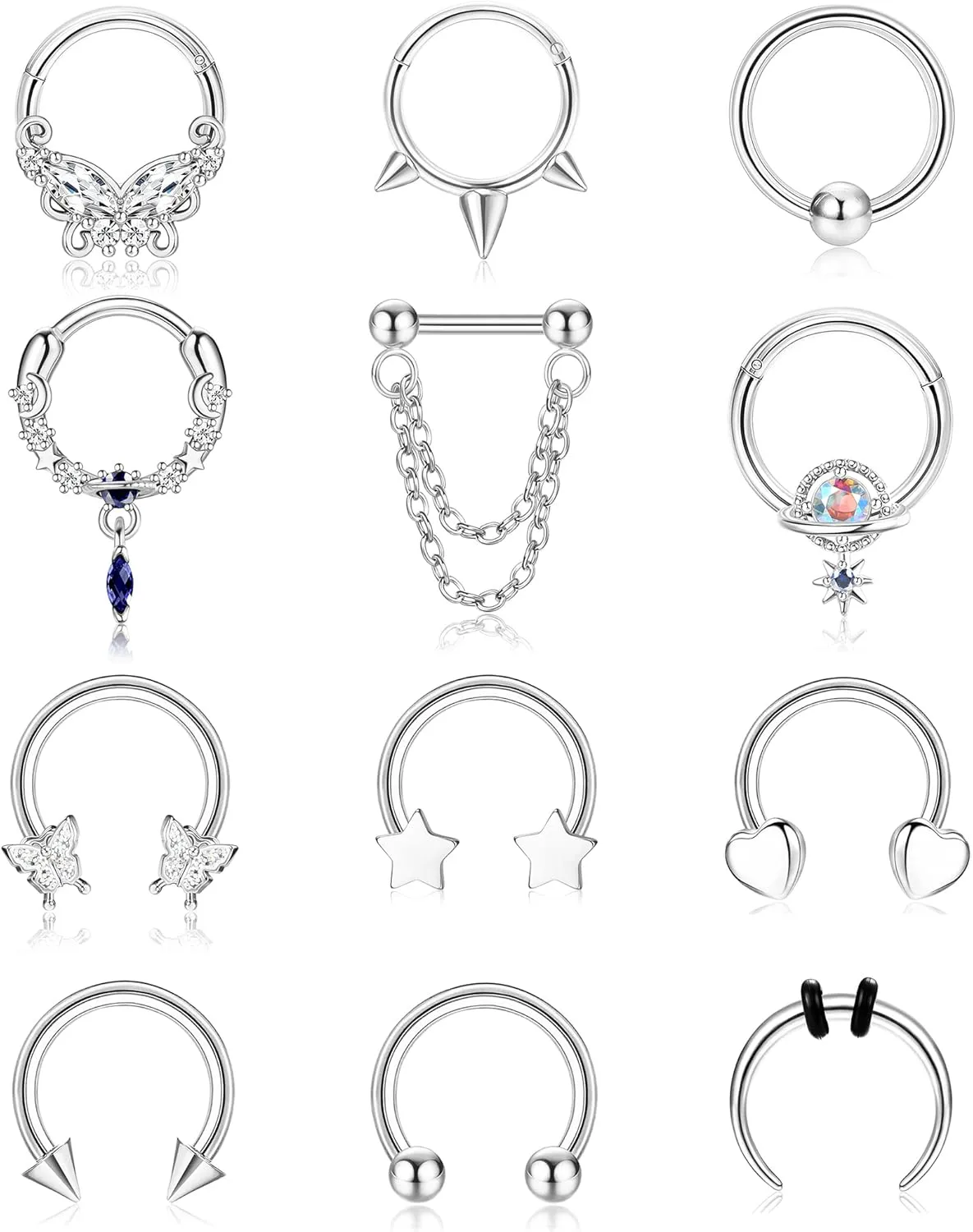 FIBO STEEL 16G Septum Ring for Women Dangle Septum Jewelry Hinged Nose Rings Surgical Steel Star Heart Horseshoe Daith Tragus Helix Cartilage Hoop Earrings Septum Piercing Jewerly