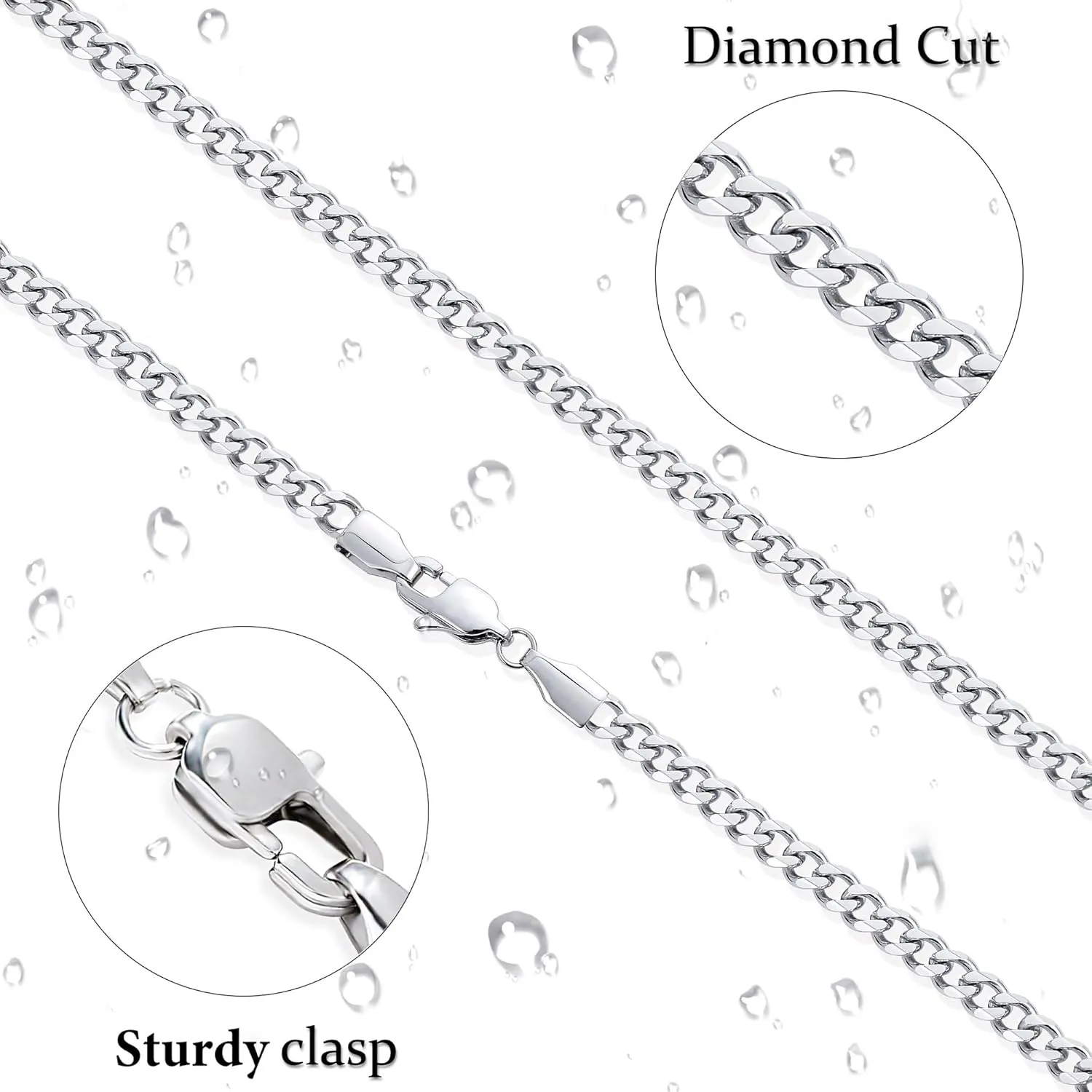 Fiusem 3.5mm Cuban Link Chains for Men, Silver Tone/Black/14K Gold Plated Stainless Steel Necklace Chain, Mens Necklace 16, 18, 20, 22, 24, 26, 28 Inch