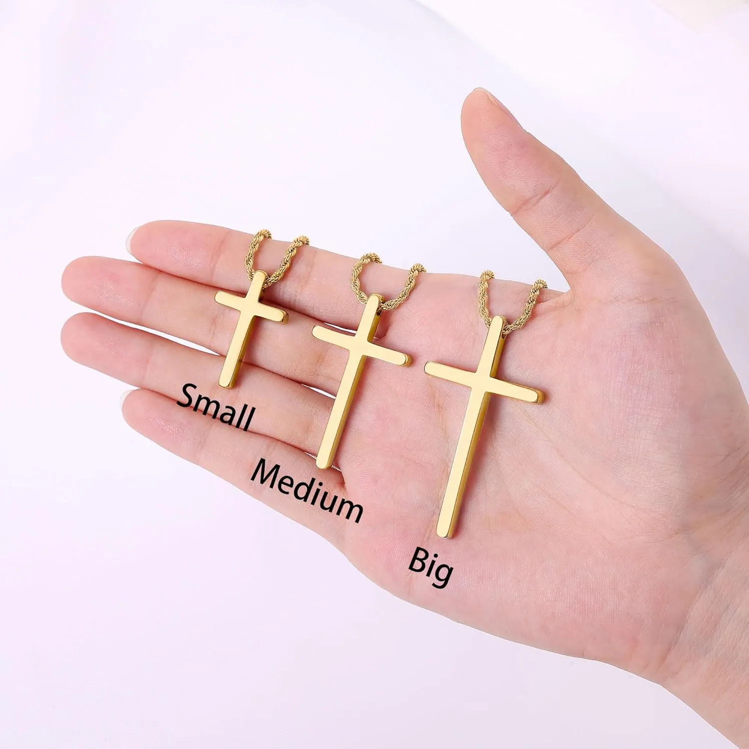 Fiusem Cross Necklace for Men, Mens Cross Necklaces with 2.5mm Rope Chain, Stainless Steel Pendant Chain 16-28 Inch