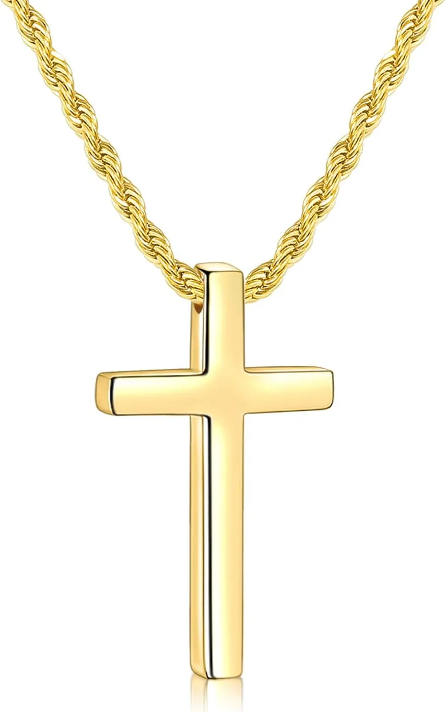 Fiusem Cross Necklace for Men, Mens Cross Necklaces with 2.5mm Rope Chain, Stainless Steel Pendant Chain 16-28 Inch