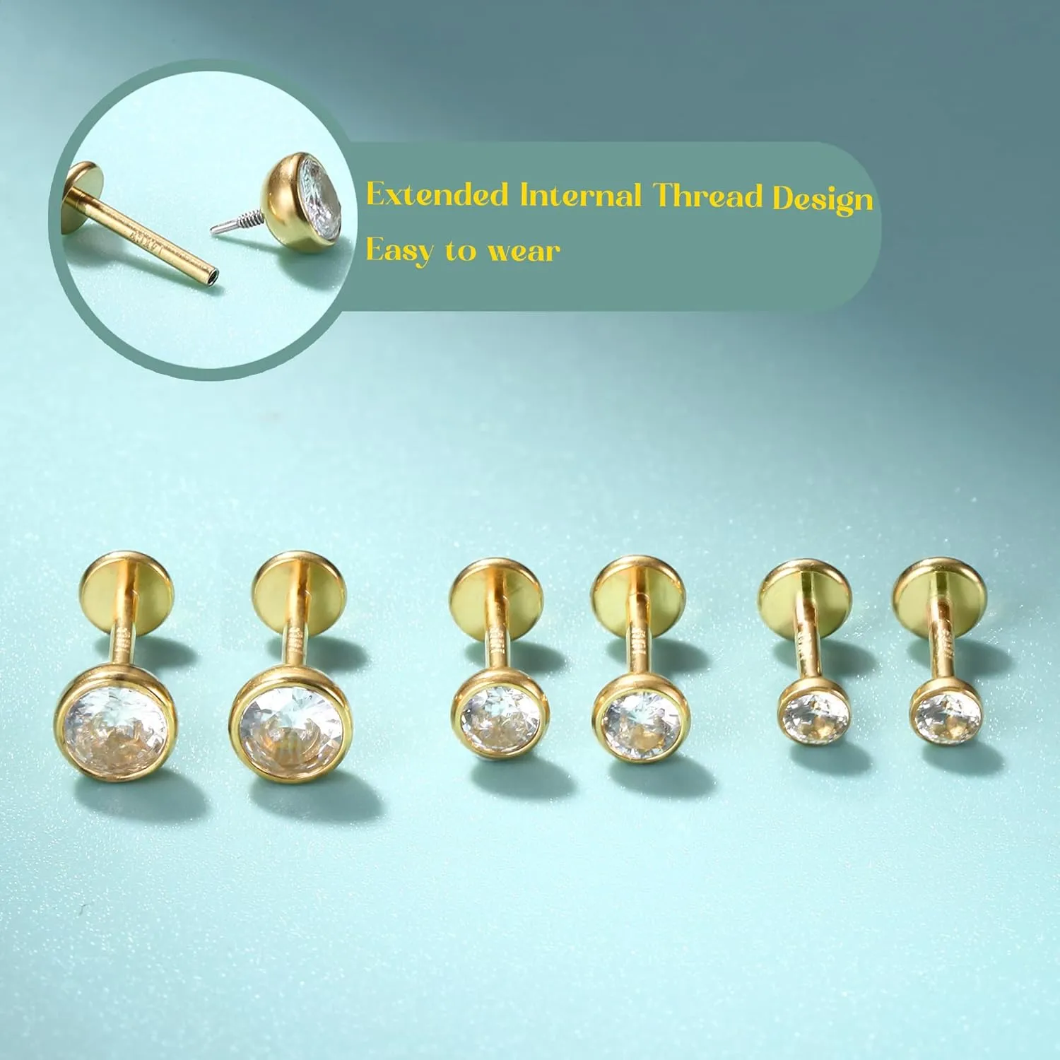 Flat Back Earrings Stud : 14K Gold Filled Titanium Surgical Steel Earrings Hypoallergenic for Women Men 18G Cartilage Helix Tragus Conch Medusa Piercing Jewelry Dainty Stud Earring Set 3 Pair