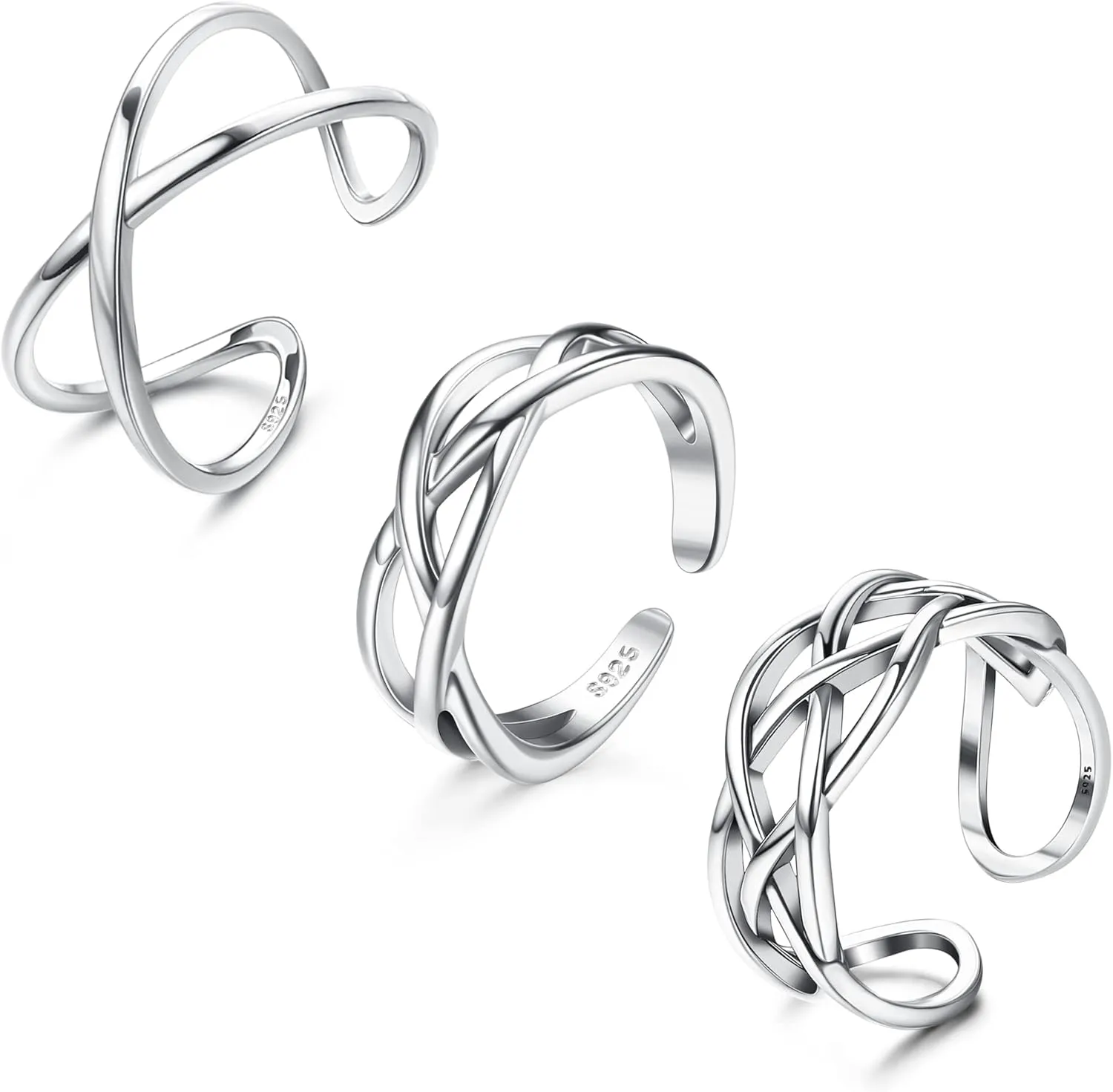 Florideco 3Pcs S925 Sterling Silver Toe Rings for Women Open Toe Rings Comfort-Fit Adjustable Toe Rings Celtic Knot Turquoise Finger Foot Jewelry Set
