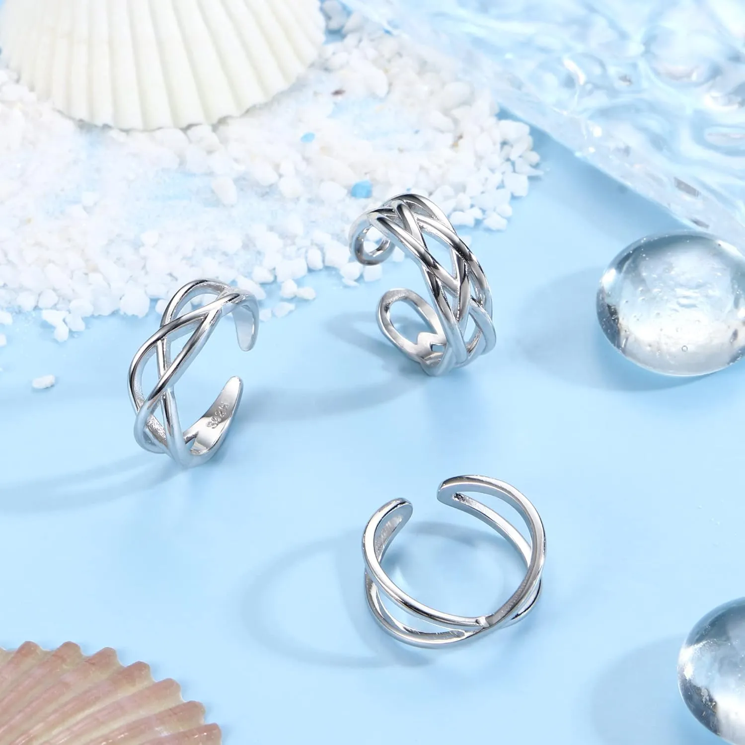 Florideco 3Pcs S925 Sterling Silver Toe Rings for Women Open Toe Rings Comfort-Fit Adjustable Toe Rings Celtic Knot Turquoise Finger Foot Jewelry Set