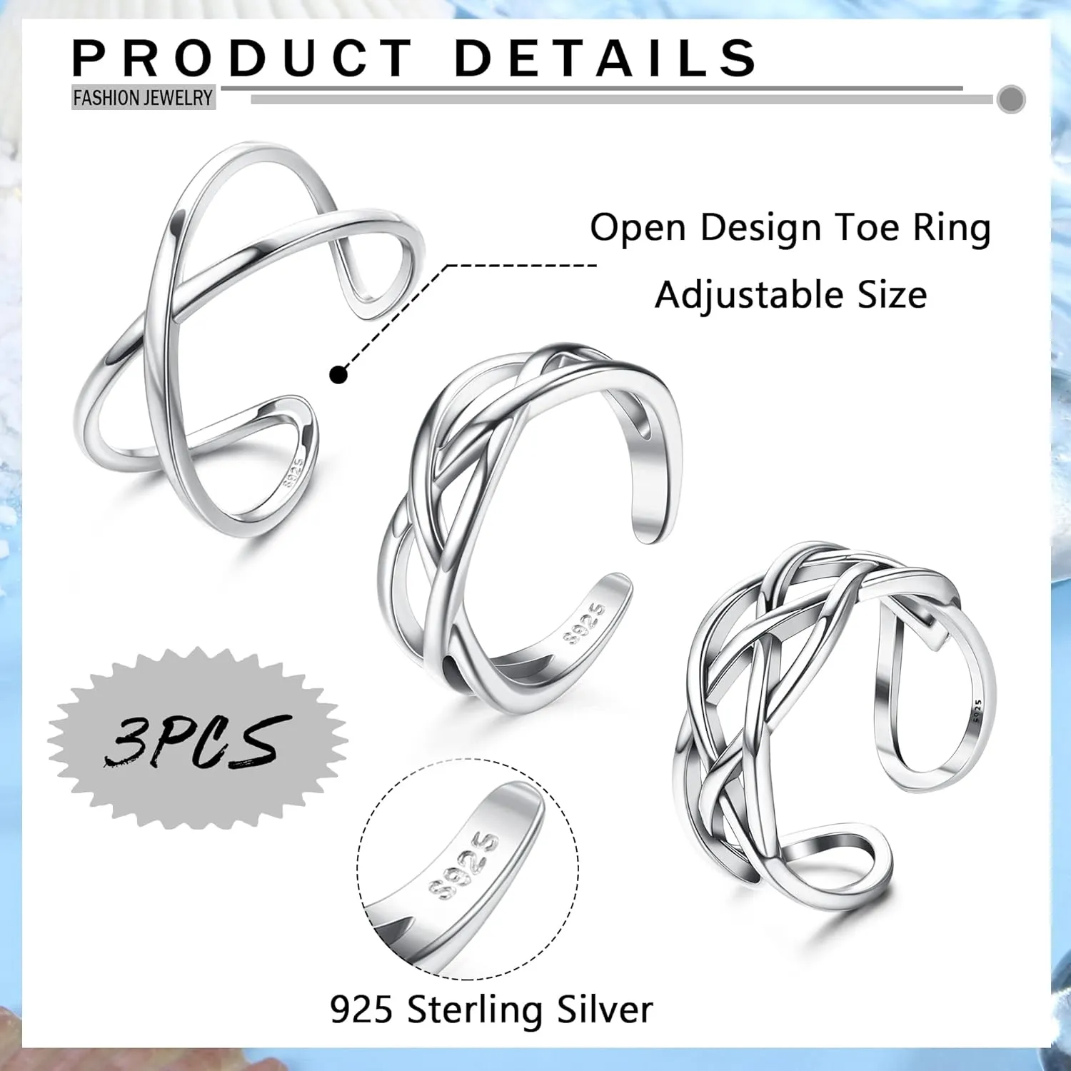 Florideco 3Pcs S925 Sterling Silver Toe Rings for Women Open Toe Rings Comfort-Fit Adjustable Toe Rings Celtic Knot Turquoise Finger Foot Jewelry Set