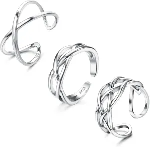 Florideco 3Pcs S925 Sterling Silver Toe Rings for Women Open Toe Rings Comfort-Fit Adjustable Toe Rings Celtic Knot Turquoise Finger Foot Jewelry Set