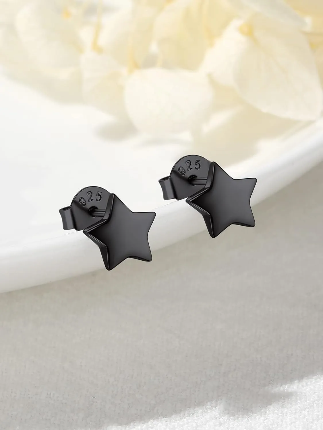 FOCALOOK 925 Sterling Silver Stud Earrings Minimalist Dainty Lightning/Bar/Triangle/Dot/Heart/Moon Star Earrings for Women Teengirls