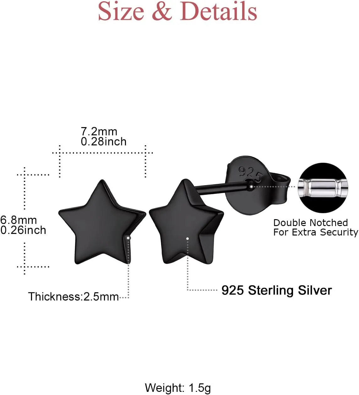FOCALOOK 925 Sterling Silver Stud Earrings Minimalist Dainty Lightning/Bar/Triangle/Dot/Heart/Moon Star Earrings for Women Teengirls